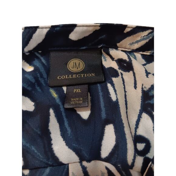 JM COLLECTION Blouse Top Petite XL 3/4 Sleeves‎ Career Office Flowy V-Neck Blue - Picture 6 of 9